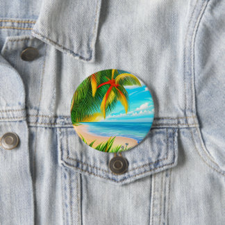 Tropical Beach Palm Tree Scene Button