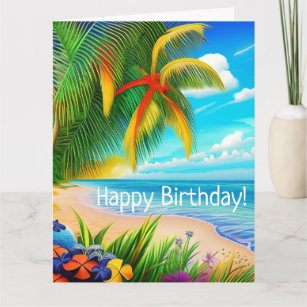 Tropical Beach Palm Tree Scene Card