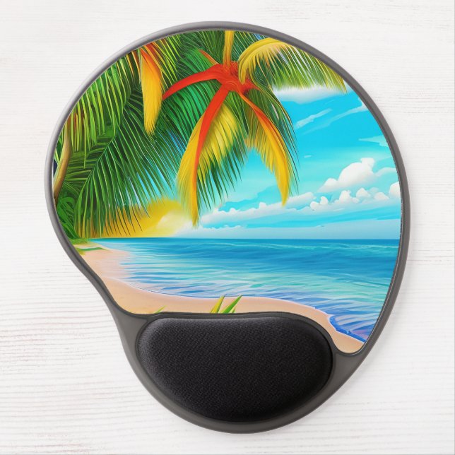 Tropical Beach Palm Tree Scene Gel Mouse Pad (Front)