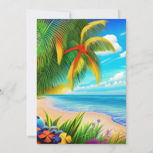 Tropical Beach Palm Tree Scene Holiday Card