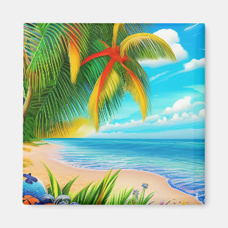 Tropical Beach Palm Tree Scene Magnet