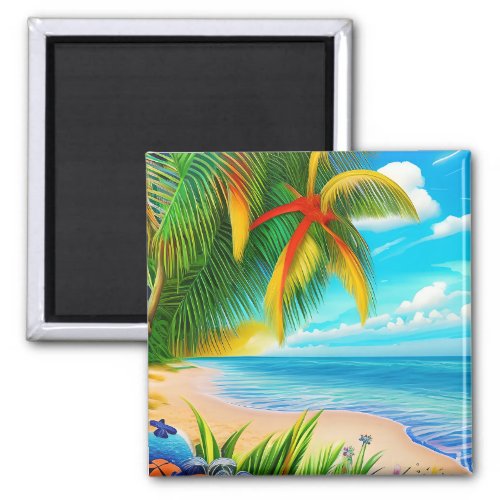Tropical Beach Palm Tree Scene Magnet