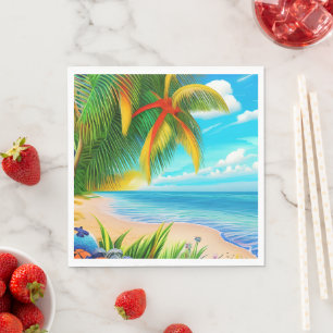 Tropical Beach Palm Tree Scene Napkins