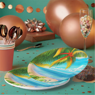 Tropical Beach Palm Tree Scene Paper Plates