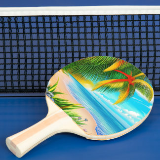 Tropical Beach Palm Tree Scene Ping Pong Paddle