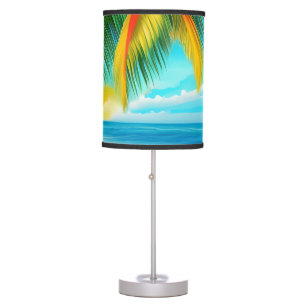 Tropical Beach Palm Tree Scene Table Lamp
