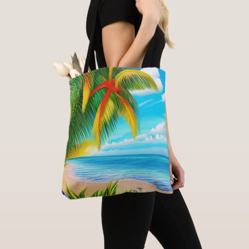 Tropical Beach Palm Tree Scene Tote Bag
