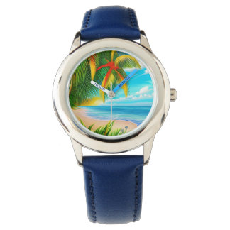Tropical Beach Palm Tree Scene Watch