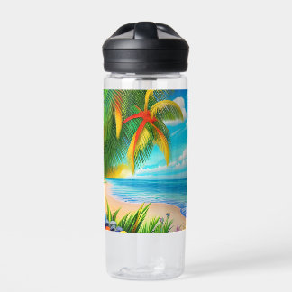 Tropical Beach Palm Tree Scene Water Bottle
