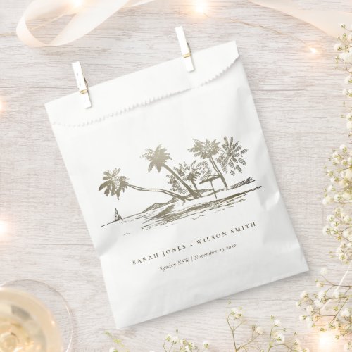 Tropical Beach Palm Tree Sketch Pale Gold Wedding Favor Bag