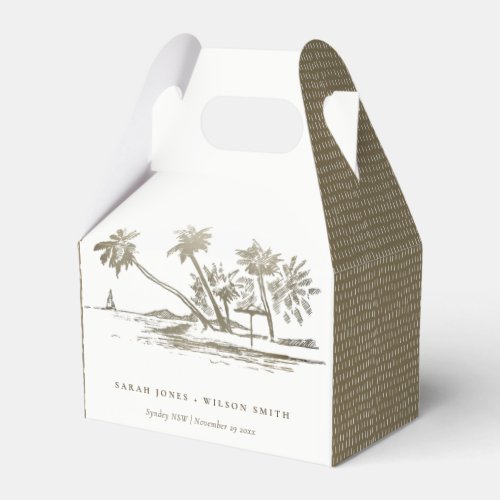 Tropical Beach Palm Tree Sketch Pale Gold Wedding Favor Boxes