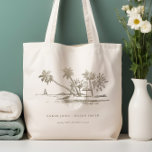 Tropical Beach Palm Tree Sketch Pale Gold Wedding Tote Bag<br><div class="desc">Tropical Coastal Palm Trees Sketch Theme Collection.- it's an elegant script Sketchy watercolor Illustration of coastal paradise, beach palm trees, cottage- lively green in color, with the backdrop of dusky blue mountain range. Perfect for your Coastal Hawaiian & Mexican destination wedding & parties. It’s very easy to customize, with your...</div>