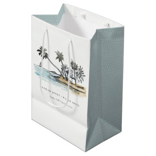 Tropical Beach Palm Tree Sketch Watercolor Wedding Medium Gift Bag