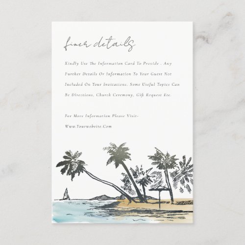 Tropical Beach Palm Tree Sketch Wedding Detail Enclosure Card