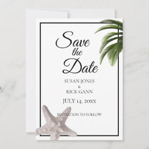 Tropical Beach Palm Tree Starfish Modern Save The Date