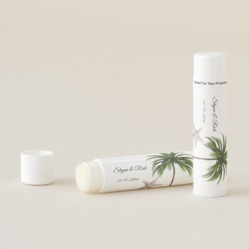 Tropical Beach Palm Tree Starfish Wedding Favor Lip Balm