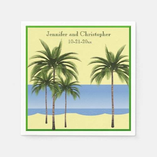 Tropical Beach Palm Tree Summer Ocean Wedding Name Napkins