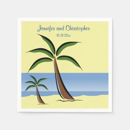 Tropical Beach Palm Tree Summer Ocean Wedding Sand Napkins