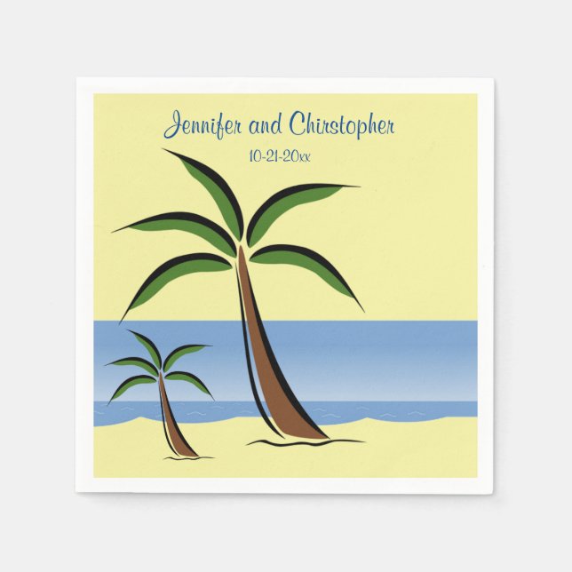 Tropical Beach Palm Tree Summer Ocean Wedding Sand Napkins (Front)