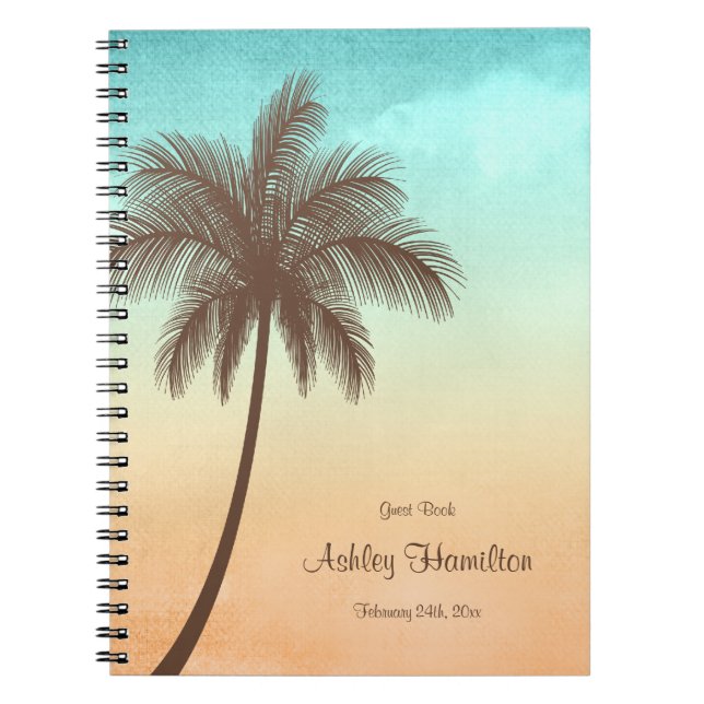 Tropical Beach Palm Tree Sweet 16 Guest Book (Front)