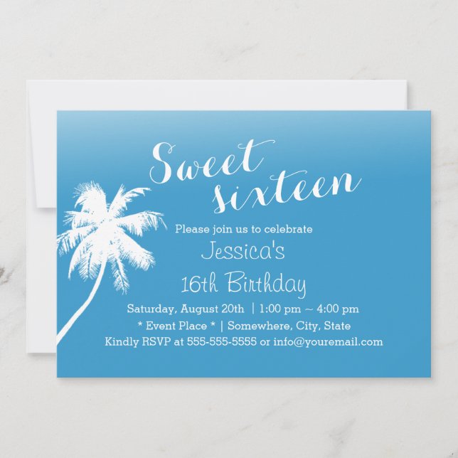Tropical Beach Palm Tree Sweet 16 Invitation (Front)