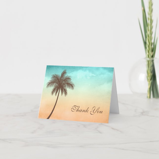 Tropical Beach Palm Tree Thank You Card (Front)