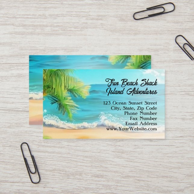 Tropical Beach Palm Tree Vacation Island Travel Business Card (Front/Back In Situ)