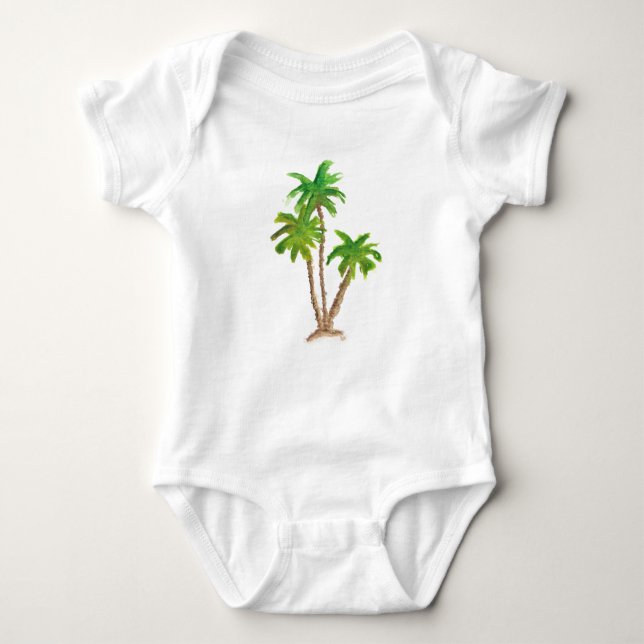 Tropical Beach Palm Tree Watercolor Baby Bodysuit (Front)