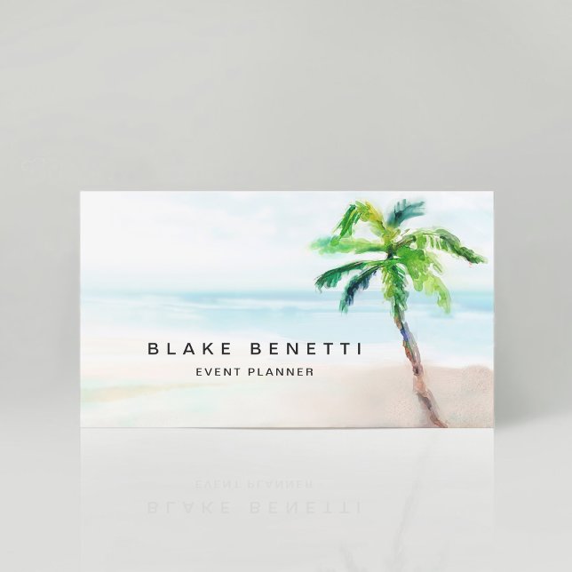 Tropical Beach Palm Tree Watercolor  Business Card (Creator Uploaded)