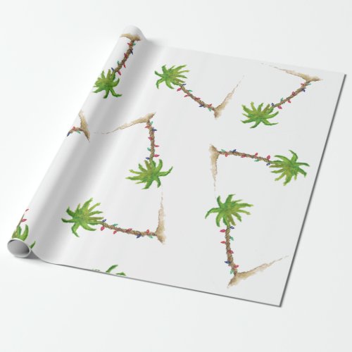 Tropical Beach Palm Tree Watercolor Christmas Wrapping Paper