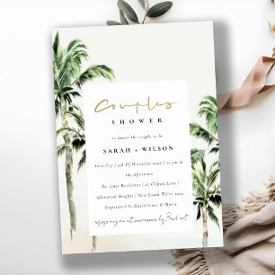 Tropical Beach Palm Tree Watercolor Couples Shower Invitation