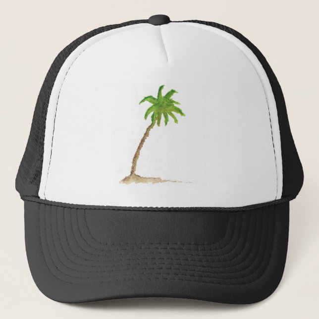 Tropical Beach Palm Tree Watercolor Trucker Hat (Front)