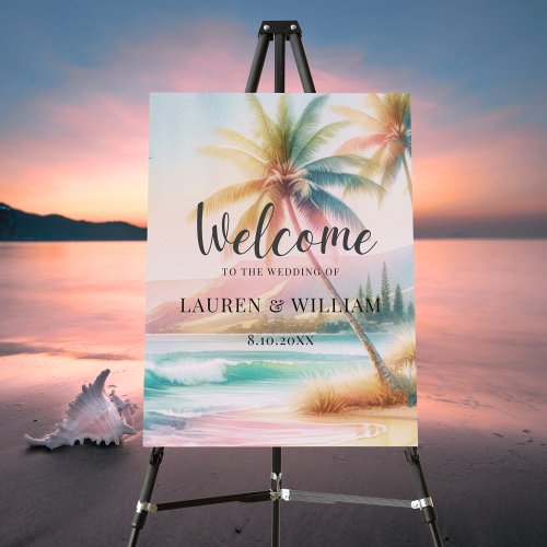 Tropical Beach Palm Tree Watercolor Wedding Foam Board