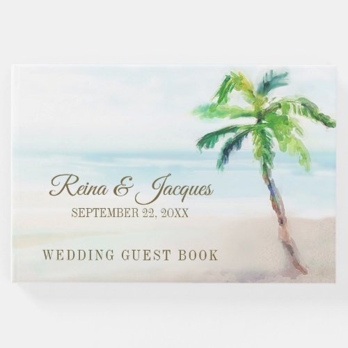 Tropical Beach Palm Tree Watercolor Wedding Guest Book