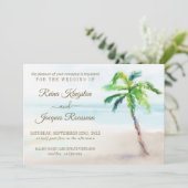 Tropical Beach Palm Tree Watercolor Wedding Invitation (Standing Front)