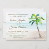 Tropical Beach Palm Tree Watercolor Wedding Invitation (Front)
