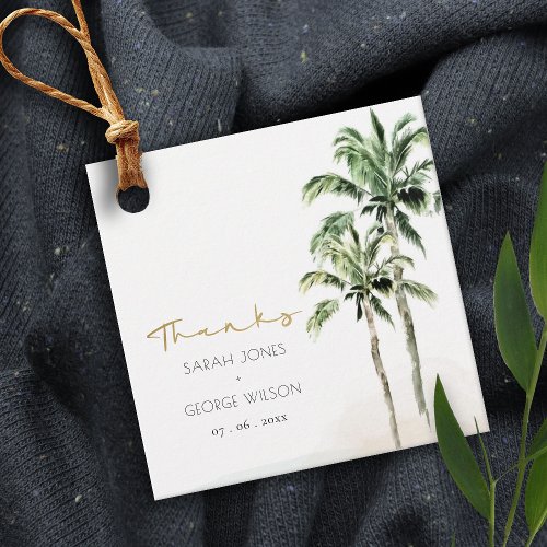 Tropical Beach Palm Tree Watercolor Wedding Thanks Favor Tags