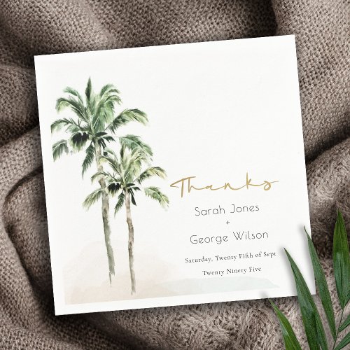 Tropical Beach Palm Tree Watercolor Wedding Thanks Napkins