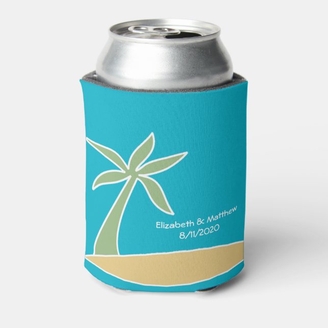 Tropical Beach Palm Tree Wedding Favor Cooler (Can Back)