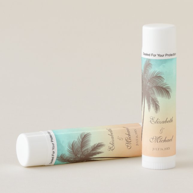 Tropical Beach Palm Tree Wedding Favors Lip Balm (Front)