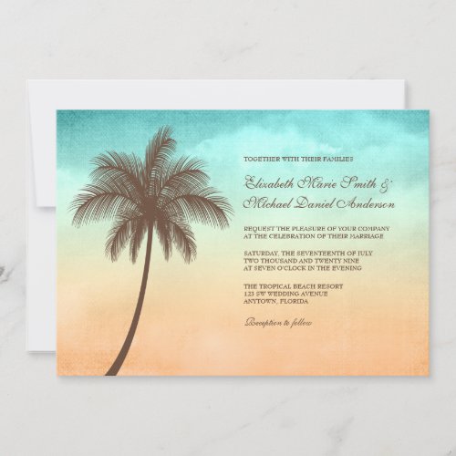 Tropical Beach Palm Tree Wedding Invitations