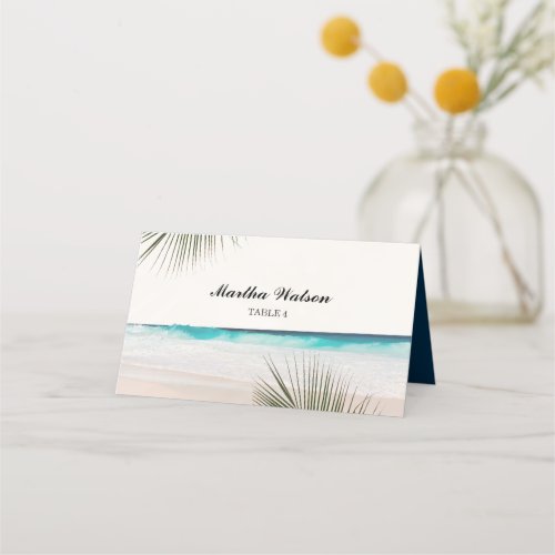 Tropical Beach Palm Tree Wedding Name  Place Card