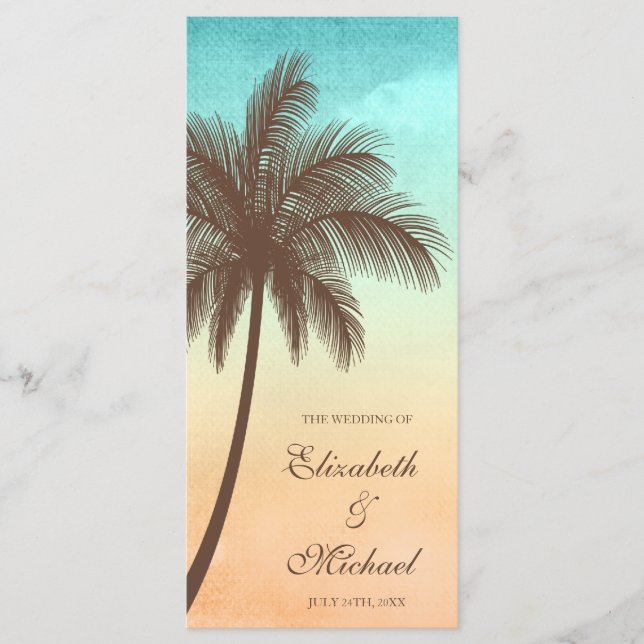Tropical Beach Palm Tree Wedding Program (Front)