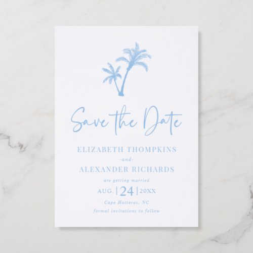 Tropical Beach Palm Tree Wedding Save The Date