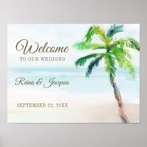 Tropical Beach Palm Tree Wedding Welcome Sign