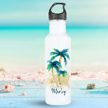 Tropical Beach Palm Trees and Gold Sand Stainless Steel Water Bottle<br><div class="desc">Stay cool and keep hydrated in style with this stainless steel water bottle featuring watercolor palm trees and sparkling gold sand. Perfect for a day at the beach,  vacation,  travel,  sports,  gym and work. Original artwork KL Stock.</div>