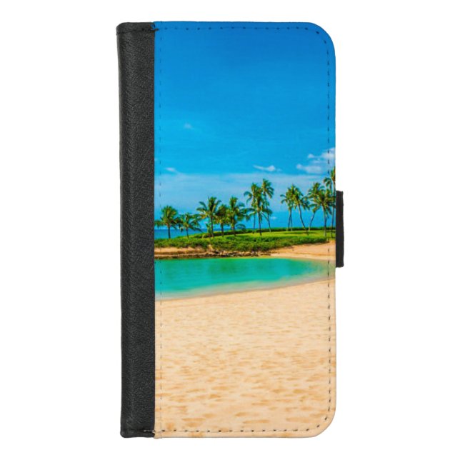Tropical Beach Palm Trees Blue Sky iPhone Wallet Case (Front)