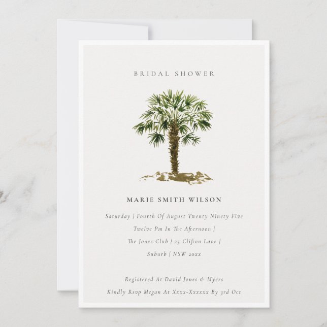 Tropical Beach Palm Trees Bridal Shower Invite (Front)