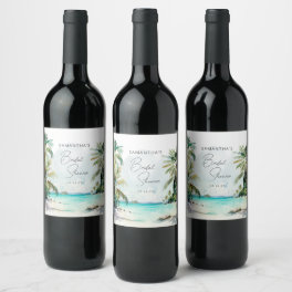 Tropical Beach Palm Trees Bridal Shower Wine Label