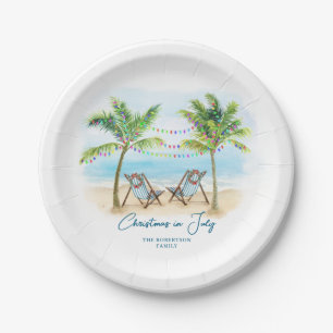 Tropical Beach Palm Trees Christmas in July Paper Plates